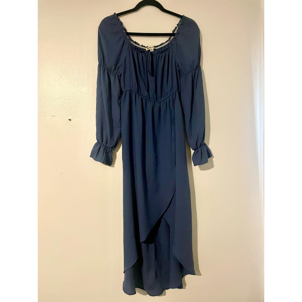 Inspired Hearts Dusty Blue Puffy Long Sleeve Maxi Dress Size M